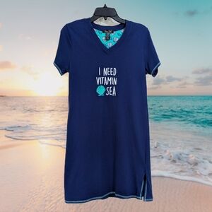 Rene Rofe I Need Vitamin Sea Beach Theme Nightgown - Size Medium Womens M Blue